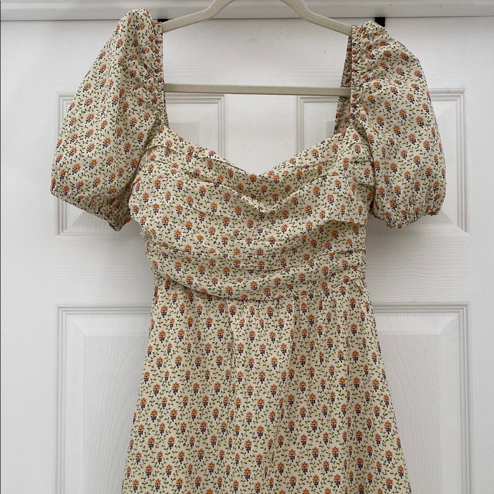 O.P.T. Cream Ruched Puff Sleeve Maxi Sundress